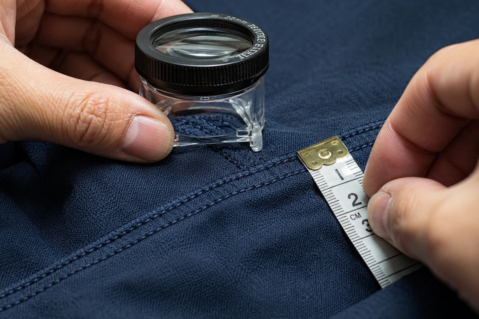 Macro needle-line precision stitch inspection